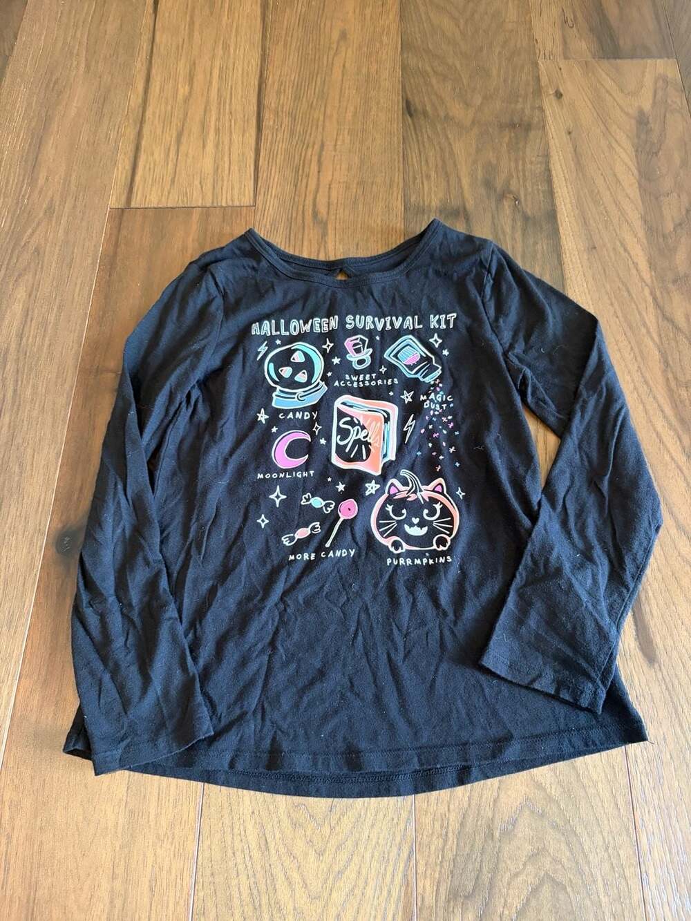 Justice Halloween Survival Kit Long Sleeve Graphic T-Shirt Size 8